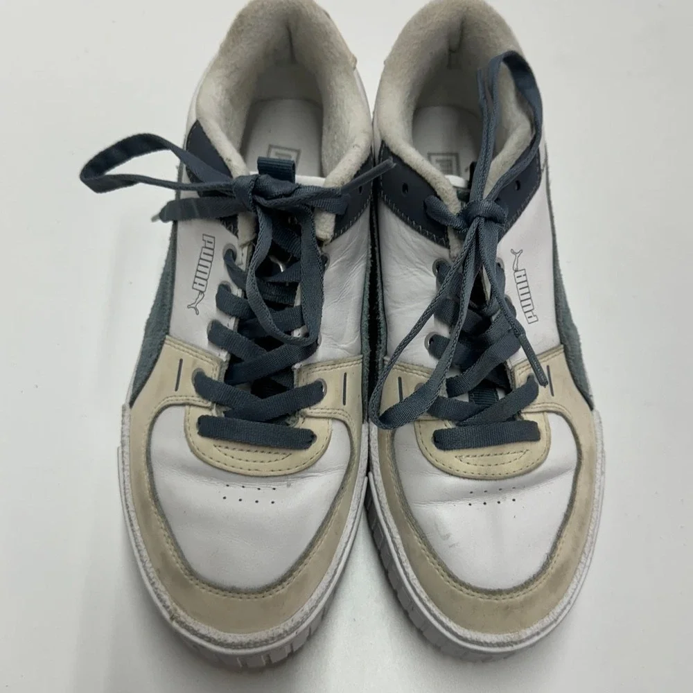 Puma Sneakers Womens 9.5‎ White Blue Cali Dream Leather Platform Retro Chunky